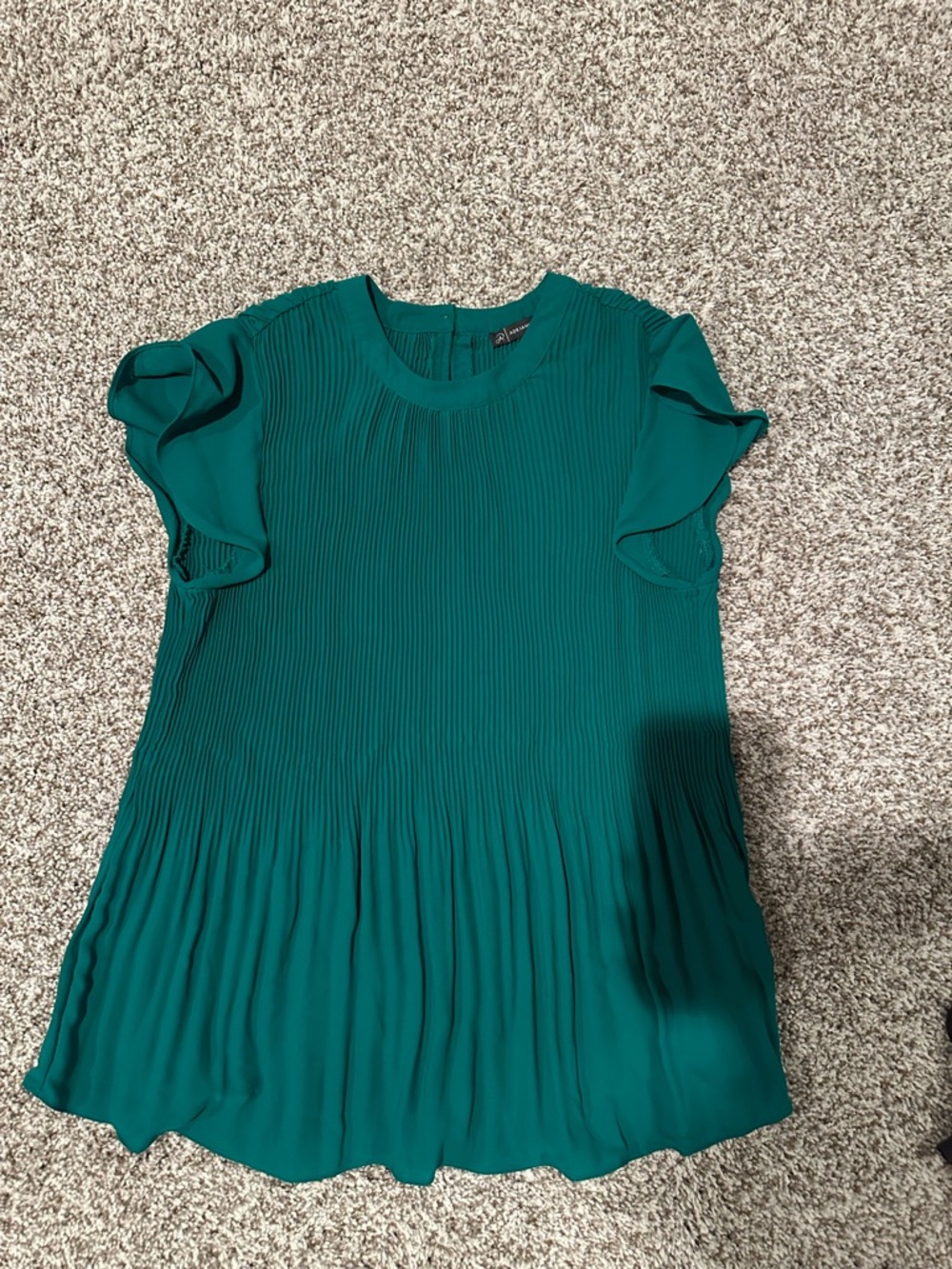 Adrianna Papell Teal Pleated Flutter Sleeve Blouse